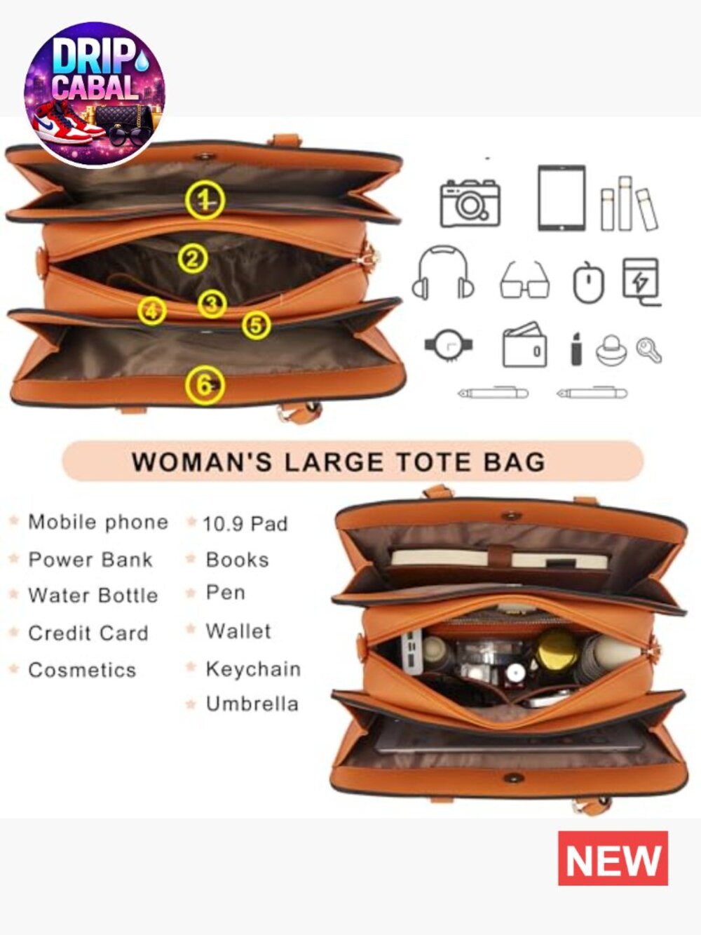 Women's 2-Piece Handbag Set with Wallet, Tote, Satchel, Shoulder Bag, Faux - Picture 3 of 7